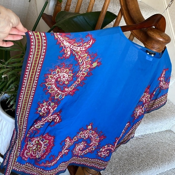 Talbots Blue Paisley Silk Kaftan Pop Over Tunic Top - Picture 4 of 9